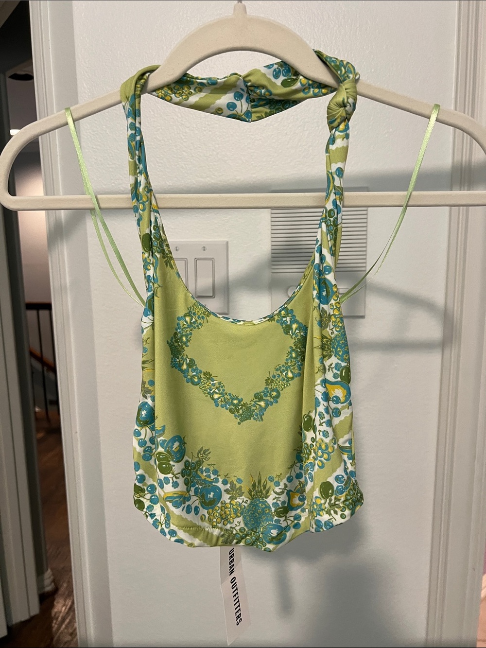 Floral Halter Crop Top - Green Urban Outfitters size xs